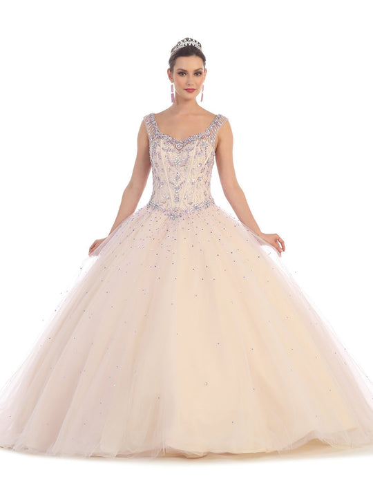 May Queen - Sleeveless Rhinestone Embellished Quinceanera Ballgown
