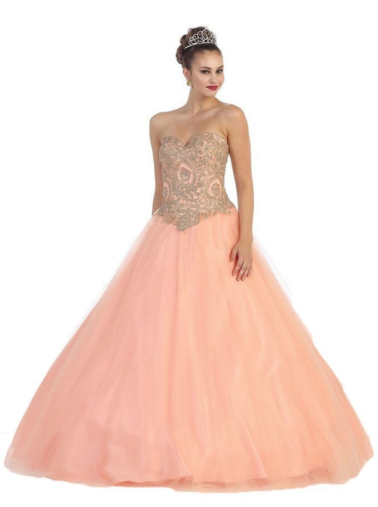 May Queen - Strapless Gilded Quinceanera Evening Gown LK-74 In Pink