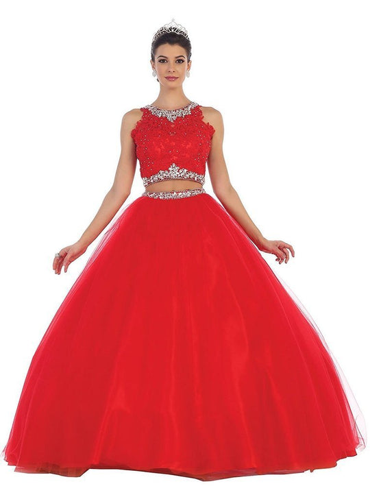 May Queen - LK-81 Two Piece Beaded Embellished Ballgown - 1 Pc Red in Size 4 Available