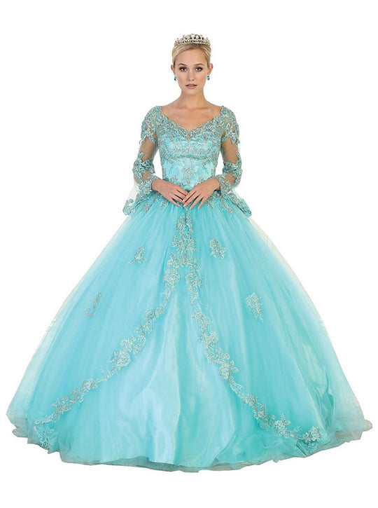 Embroidered Long Sleeve Quinceanera Ballgown