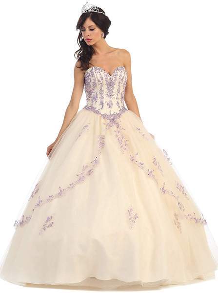 May Queen - Bedazzled Sweetheart Quinceanera Ball Gown LK61 - Neutral