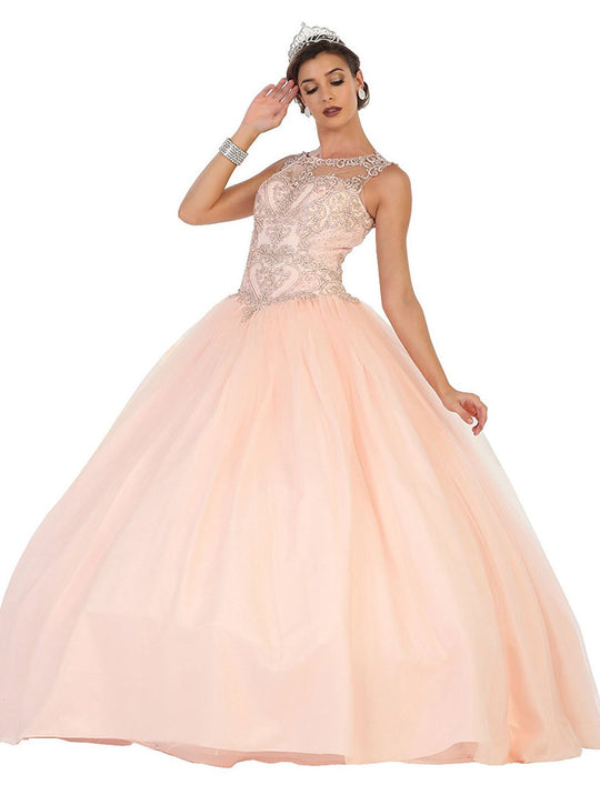 May Queen - LK75 Lace Applique Illusion Neck Ball Gown