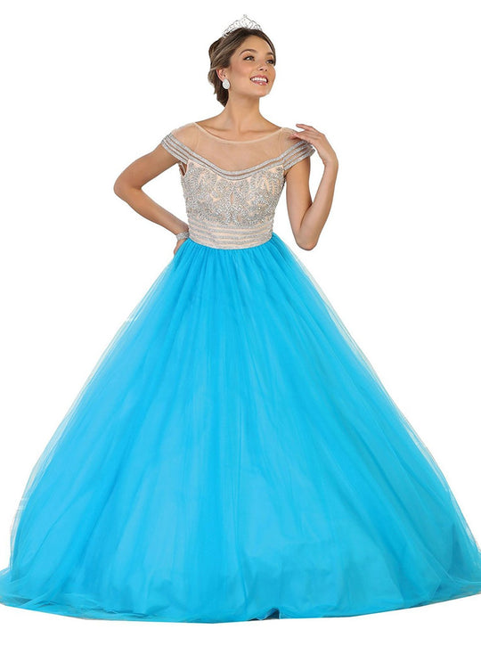 Cap Sleeve Crystal Embellished Quinceanera Ballgown