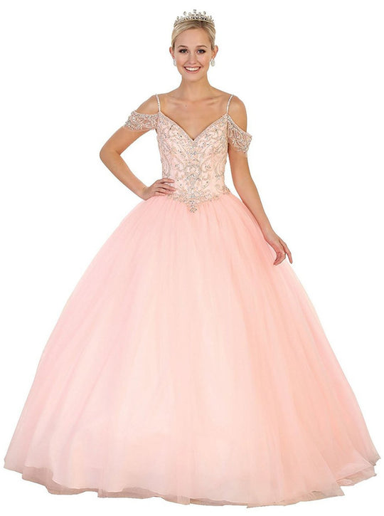 Embellished V-neck Quinceanera Ballgown