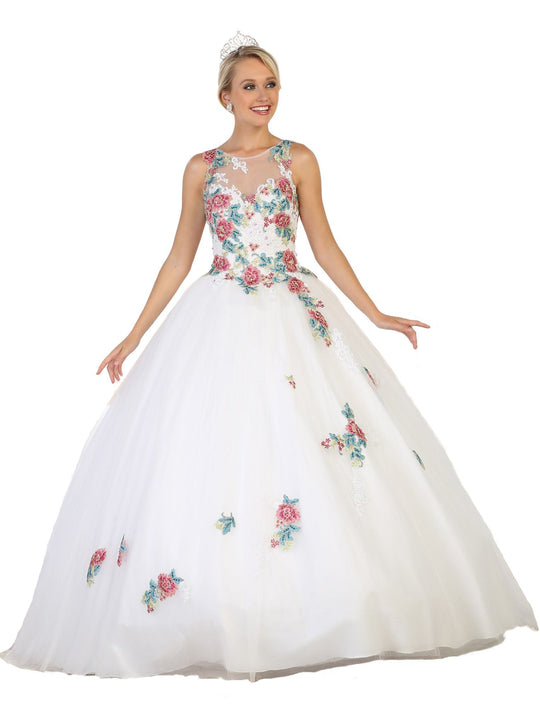 Sleeveless Floral Embellished Evening Ballgown