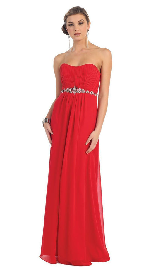May Queen - MQ1036B Strapless Pleated Bodice  A-Line Long Formal Dress