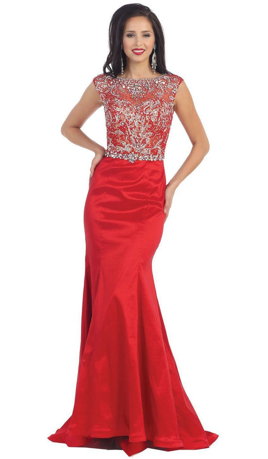 May Queen - Crystal Embellished Illusion Trumpet Evening Gown