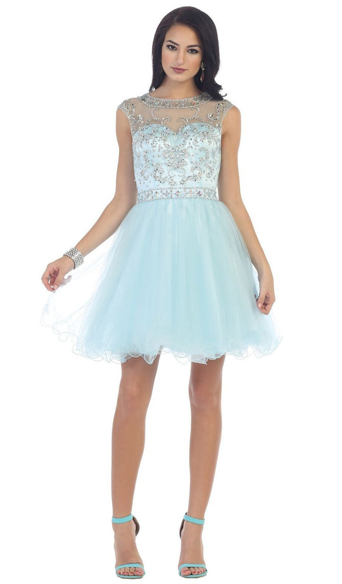 Beaded Illusion Tulle Cocktail Dress