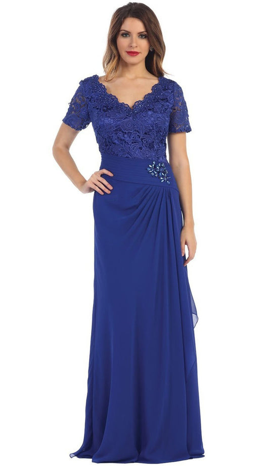 May Queen - Lace Scalloped V-neck Sheath Evening Dress