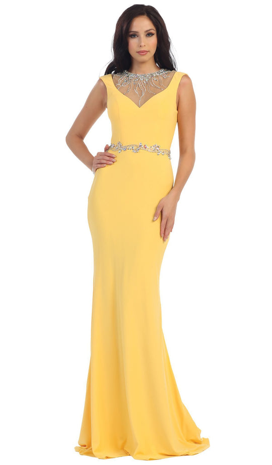 Bejeweled Sheer Sheath Evening Dress