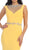 May Queen - MQ-1255 Bejeweled Sheer Sheath Evening Dress in Yellow