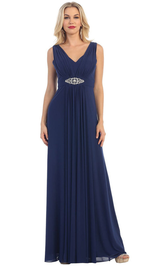 Sleeveless Ruched Panel A-Line Long Bridesmaid Dress