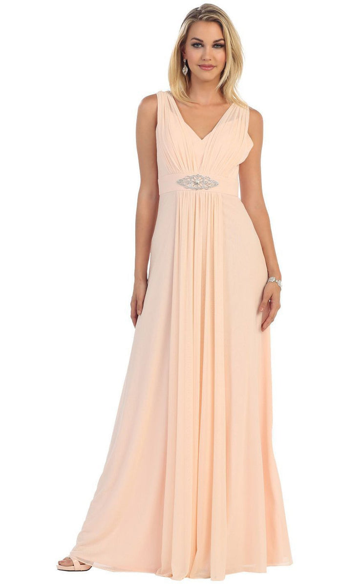 Sleeveless Ruched Panel A-Line Long Bridesmaid Dress