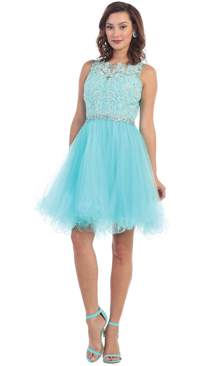 Illusion Jewel Appliqued A-Line Cocktail Dress