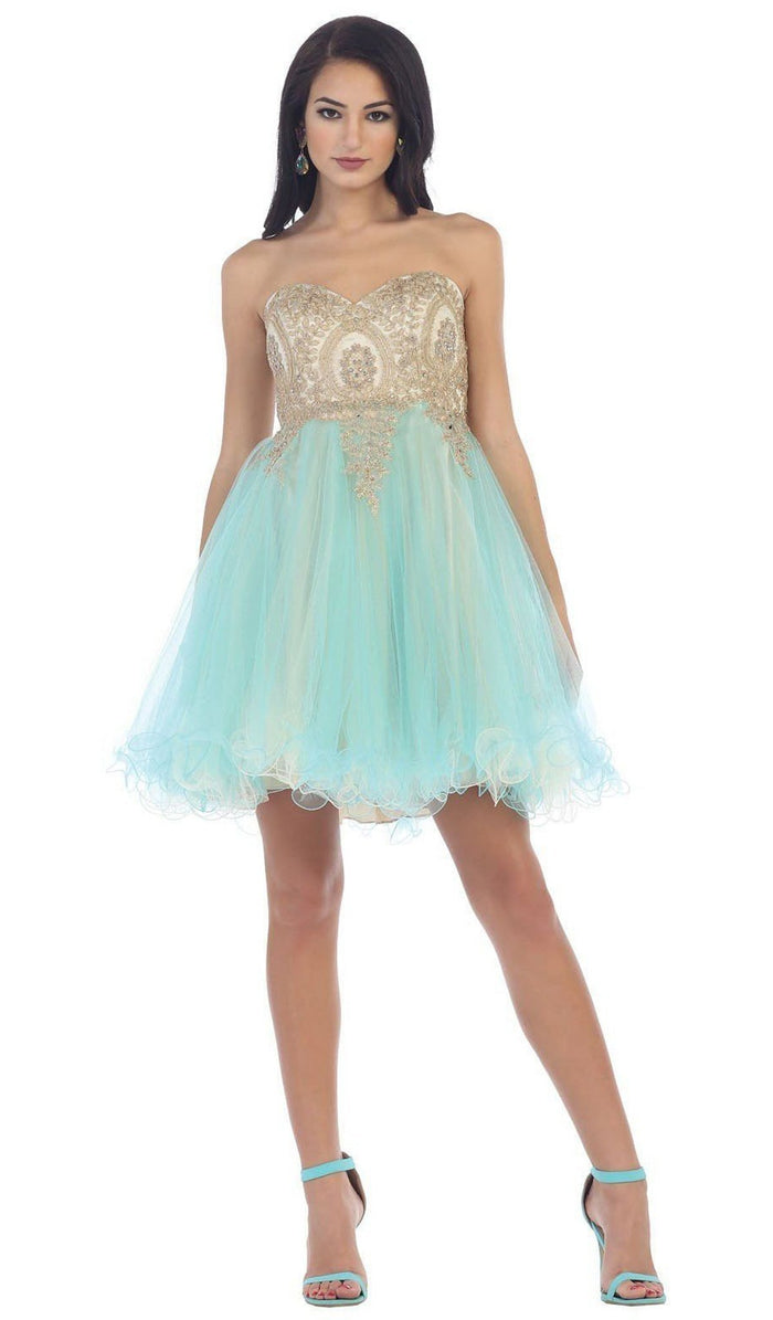 Strapless Appliqued Cocktail Dress