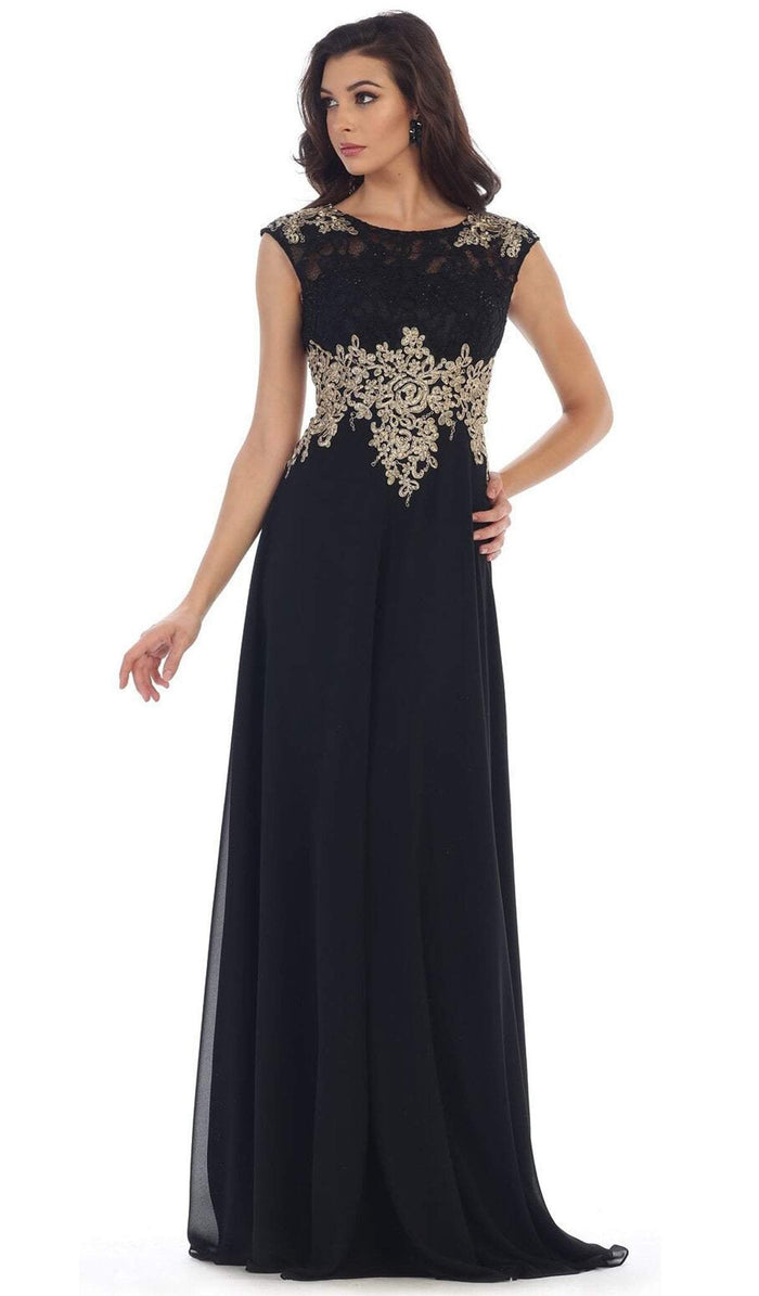 Gilded Lace Illusion Bateau A-line Evening Dress