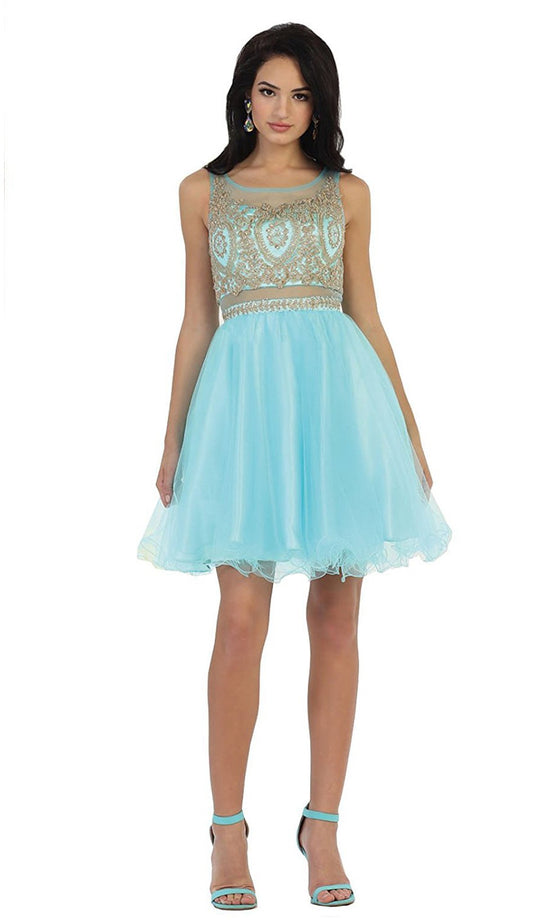 Rhinestone Embellished Metallic Cocktail Dress