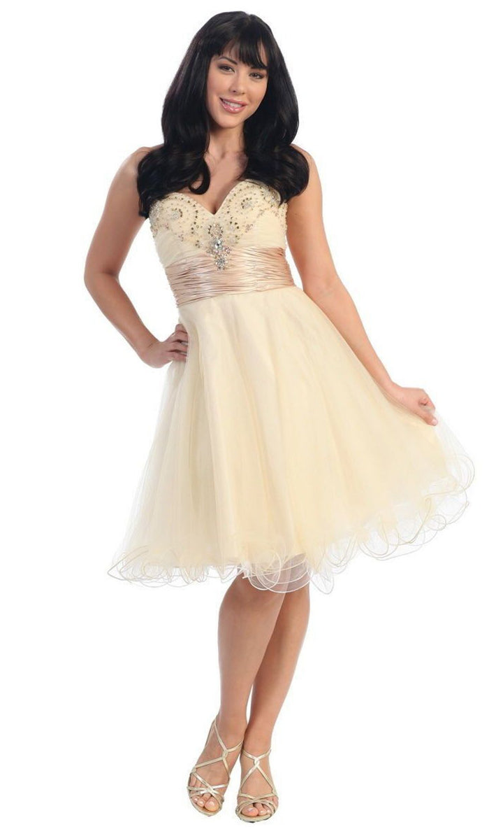 Strapless Jeweled Cummerbund Cocktail Dress