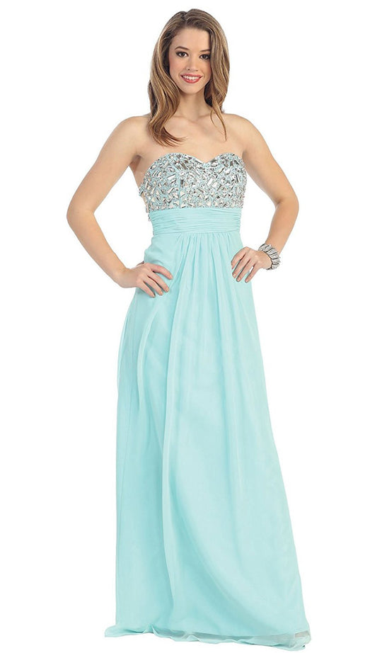 Rhinestone-Encrusted Sweetheart Empire Chiffon Evening Dress