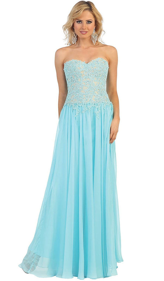 May Queen - Floral Applique Chiffon Evening Dress