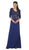 Lace Bodice Quarter Sleeve A-Line Evening Dress