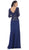 Lace Bodice Quarter Sleeve A-Line Evening Dress