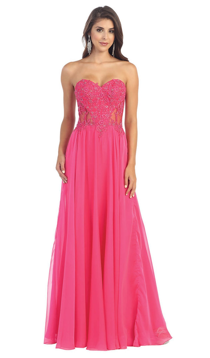 Illusion Paneled Strapless A-line Prom Dress