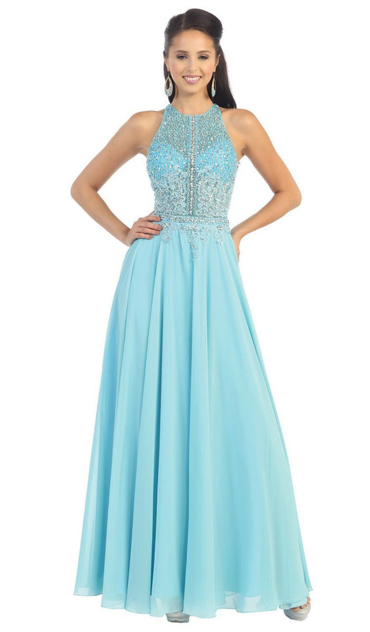 May Queen - MQ1120 Chic Rhinestone A-Line Prom Dress with Cutout