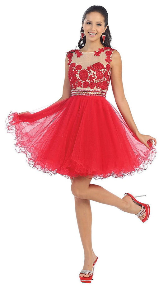 Astonishing Embroidered Bateau Illusion A-Line Cocktail Dress