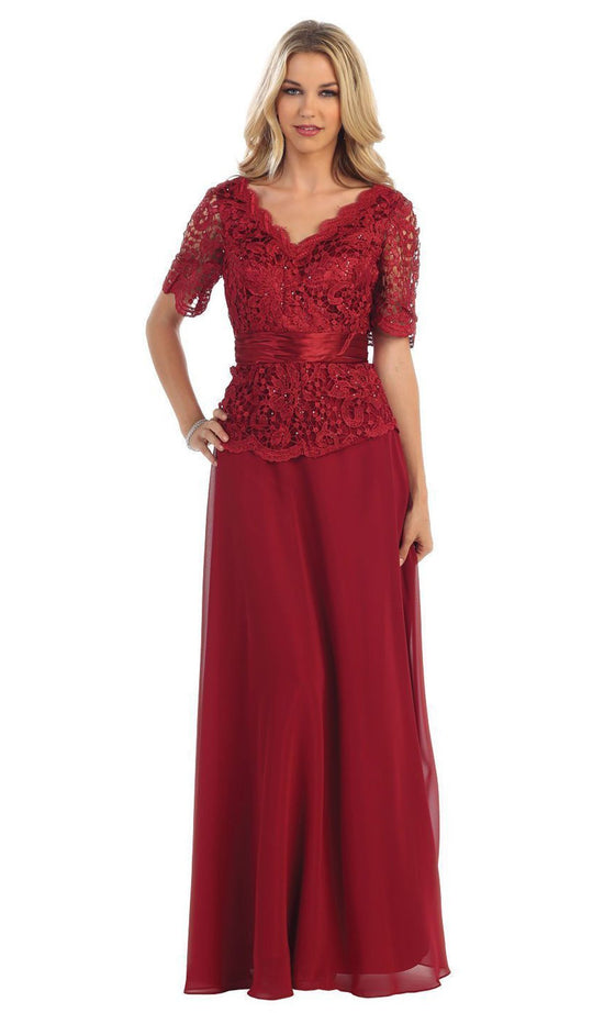 May Queen - Scalloped V-neck A-line Mother of the Bride Dress