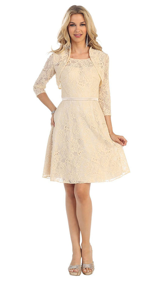 Illusion Lace A-Line Cocktail Dress with Sheer Bolero