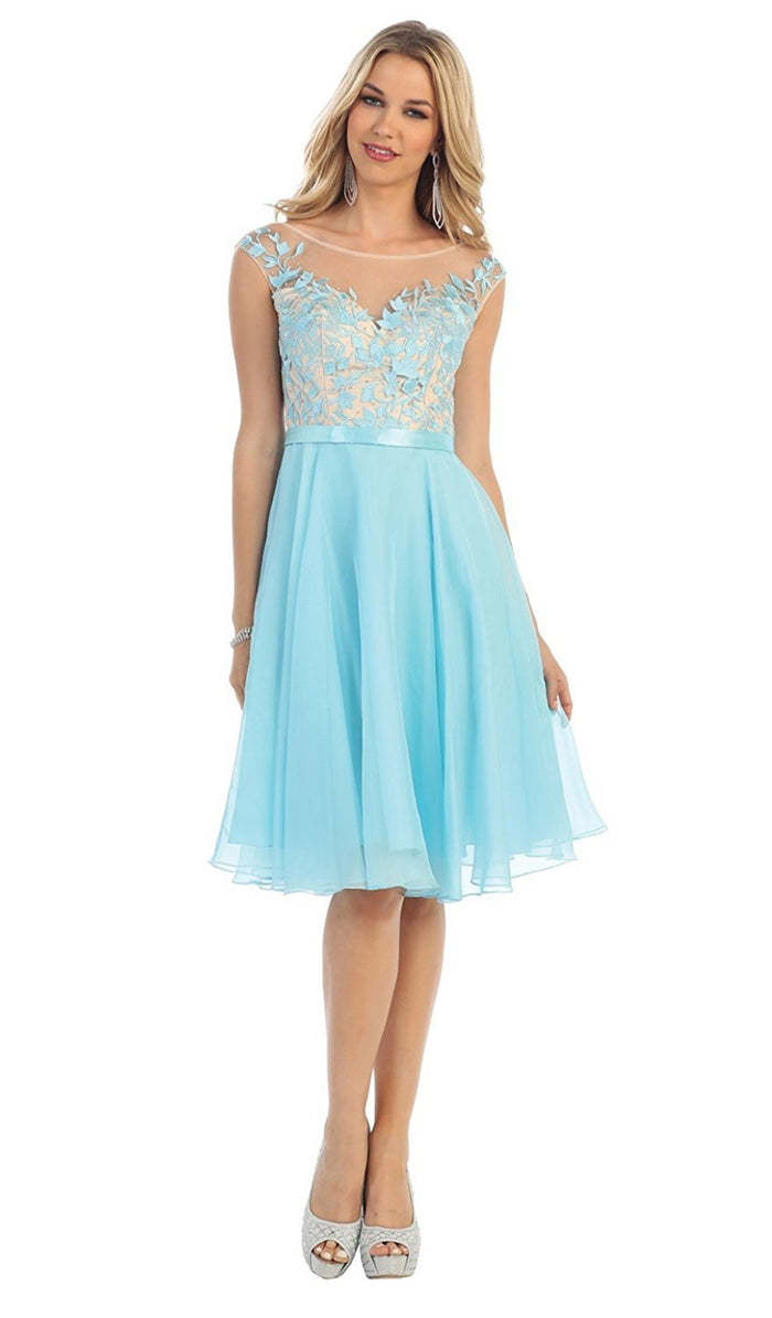 Dreamy Illusion Cap Sleeve A-Line Cocktail Dress