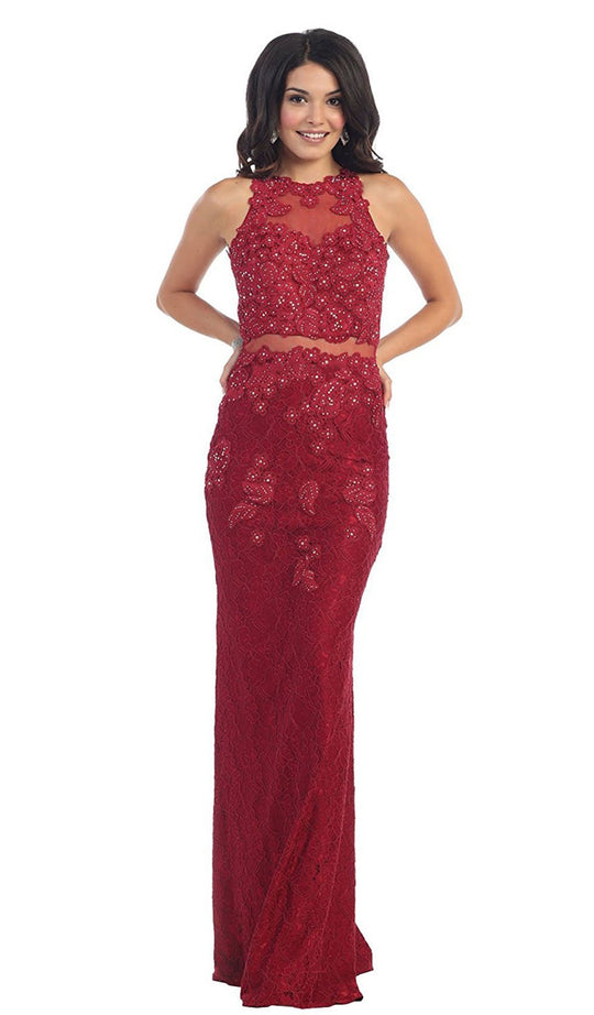 Bead Embellished Sheer Evening Gown