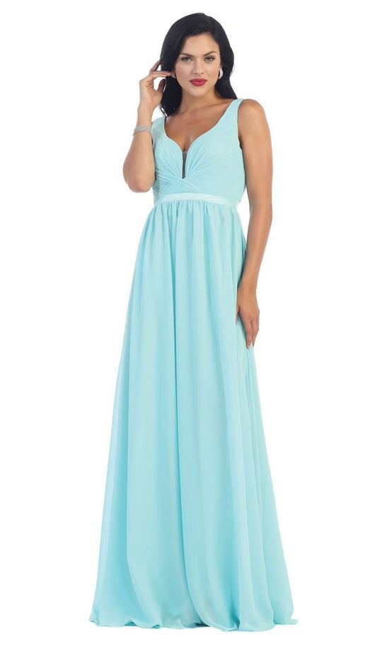 May Queen - MQ1225B Sleeveless Plunging Interweaved Prom Gown