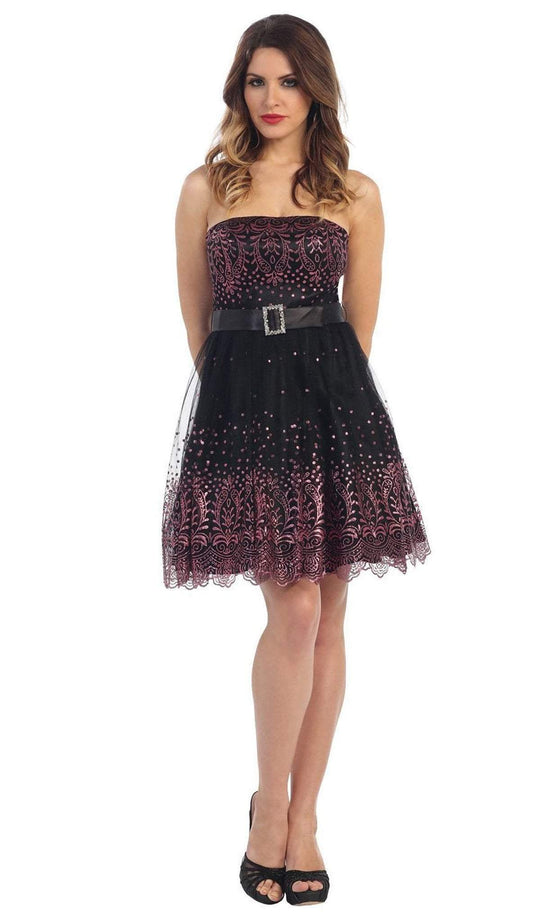 Strapless Straight Mesh Cocktail Dress