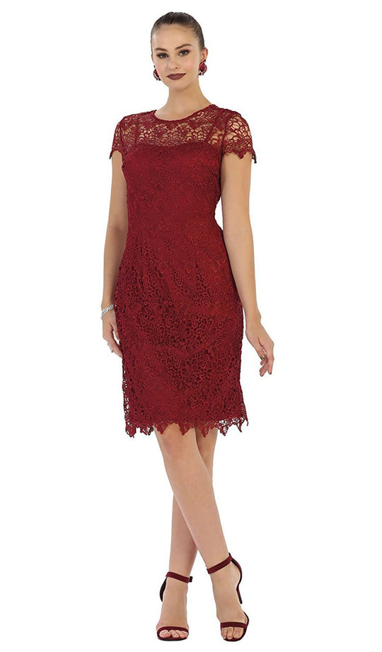 May Queen - Short Sleeve Illusion Lace Sheath Formal Dress