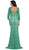May Queen - MQ1254 Overlaid Lace V-Neck Sheath Evening Gown in Green