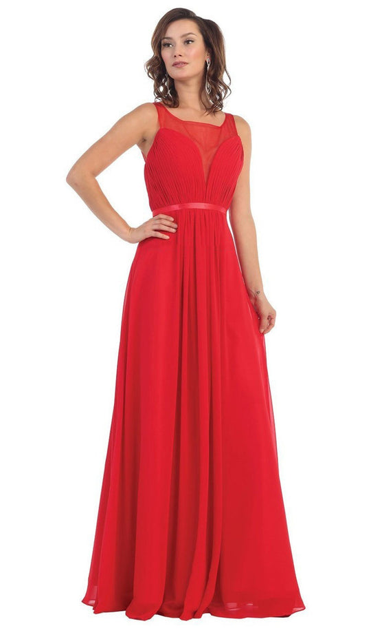 Statuesque Sleeveless Illusion A-Line Long Prom Dress