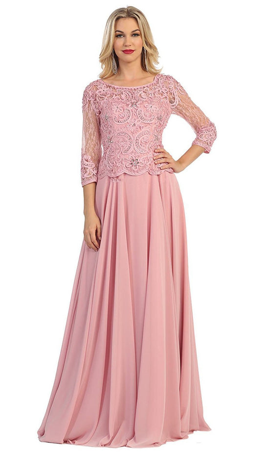 Quarter Sleeve Lacy Chiffon Evening Gown
