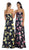 Strapless Floral Print Evening Gown