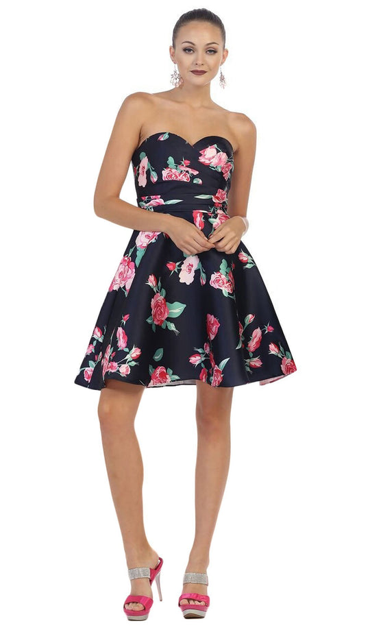 Strapless Floral Print Cocktail Dress