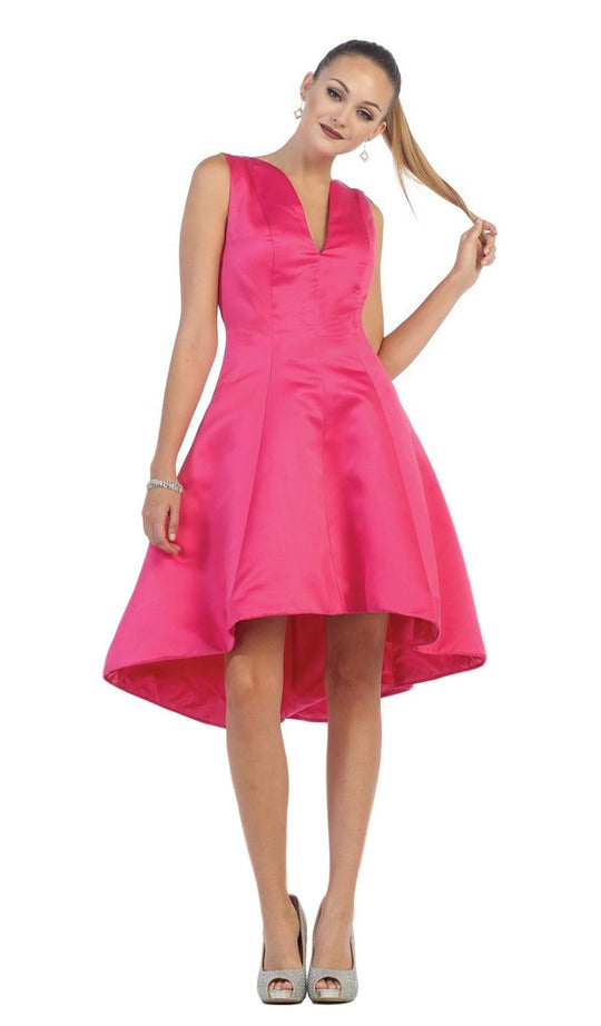 Charming V-Neck High Low Satin Short Formal Dress