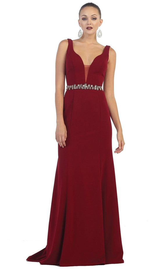 Fitted Plunging Seamed Prom Dress