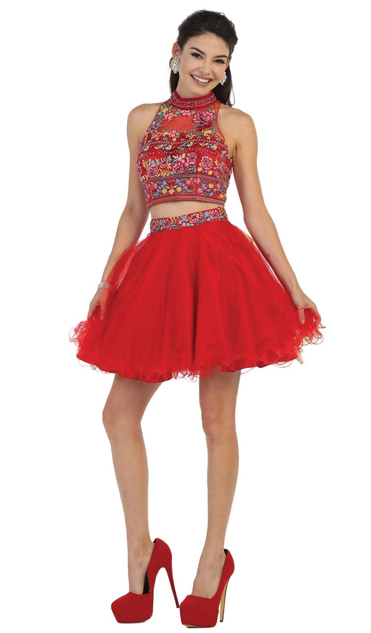 May Queen - Floral Halter A-line Cocktail Dress