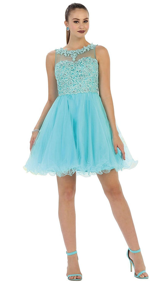 Floral Applique A Line Cocktail Dress