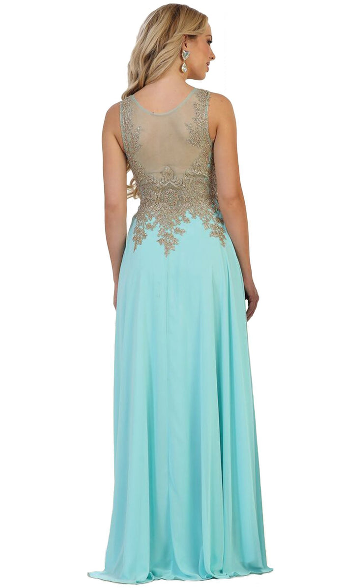 Embellished Illusion Scoop A-line Prom Dress