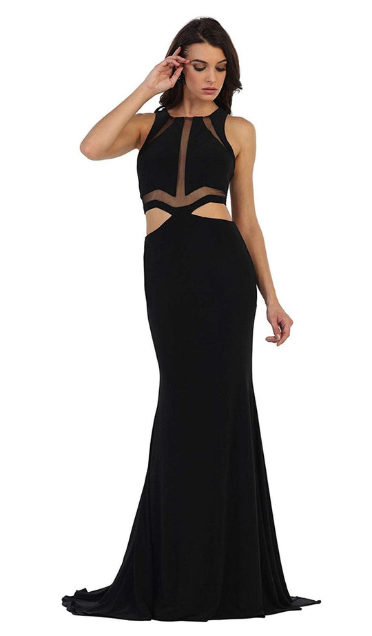 Illusion Paneled Cutout Sheath Long Prom Gown
