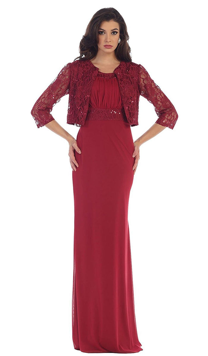 Lace Ornate Ruched Bodice Sheath Prom Dress