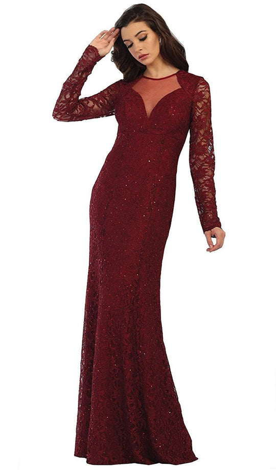 Embellished Sheer Jewel Sheath Evening Dress