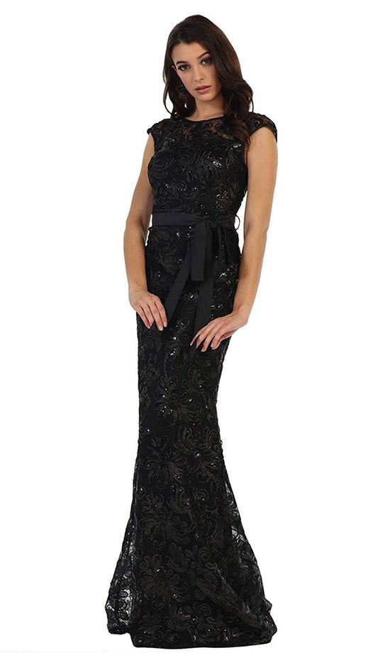 Cap Sleeve Illusion Bateau Sheath Mother of the Bride Dress